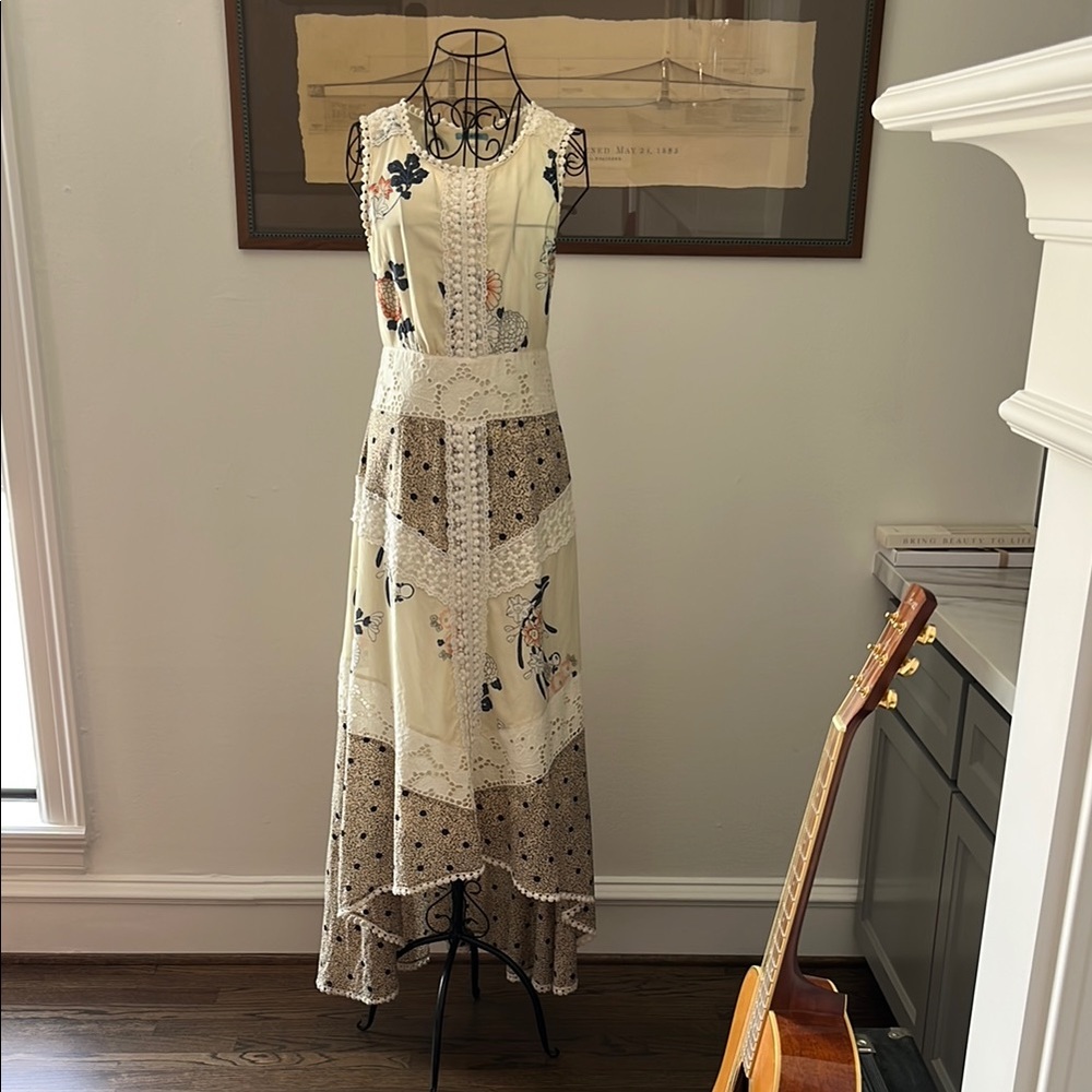Brown and Cream High Low Halter Sundress